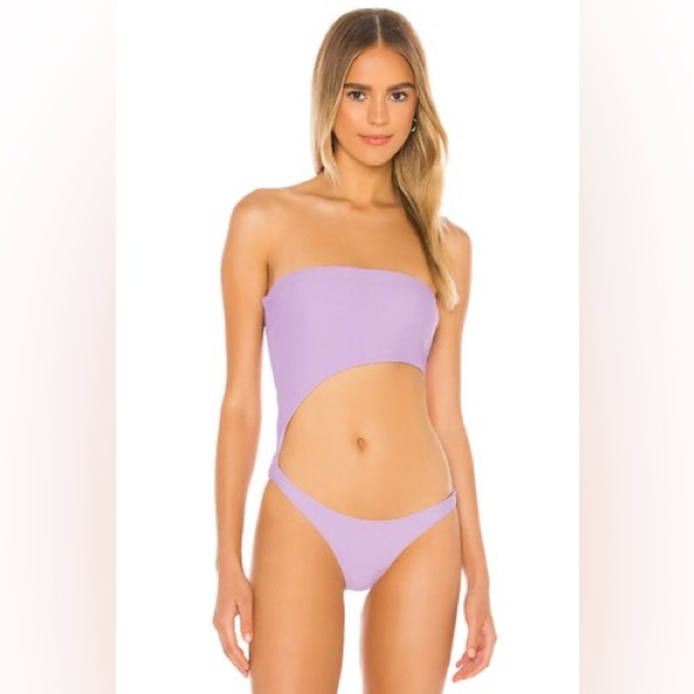 Superdown Lavender Purple Calla One Piece Monokini Strapless Swimsuit size XS